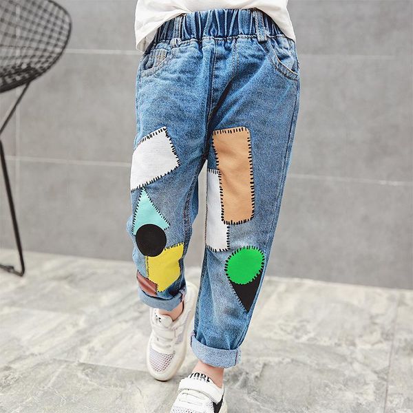 

spring and autumn children's clothing boys girls trousers pants big boy patch loose tide jeans, Blue
