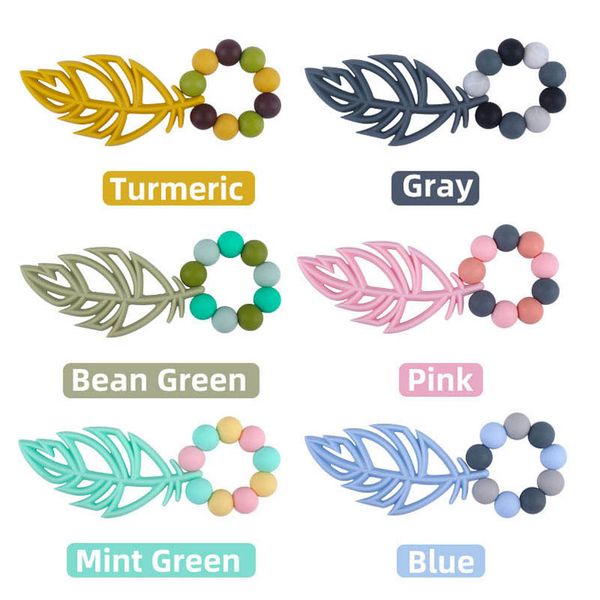 

diy feather leaves baby pacifiers silicone teething beads teether newborn teeth practice toys infant feeding b7317