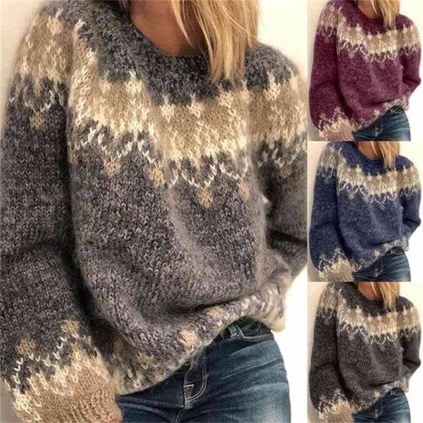 

2020 new clothing autumn and winter leisure loose Mohair coarse knitting jacquard women' sweater, Gray