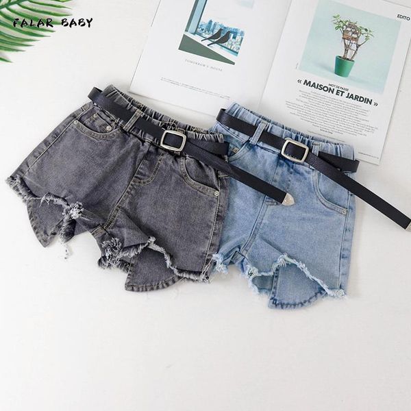 

ripped denim shorts summer kids girl outfit with belt fashion baby bottoms 10 to 12 years girls, Black
