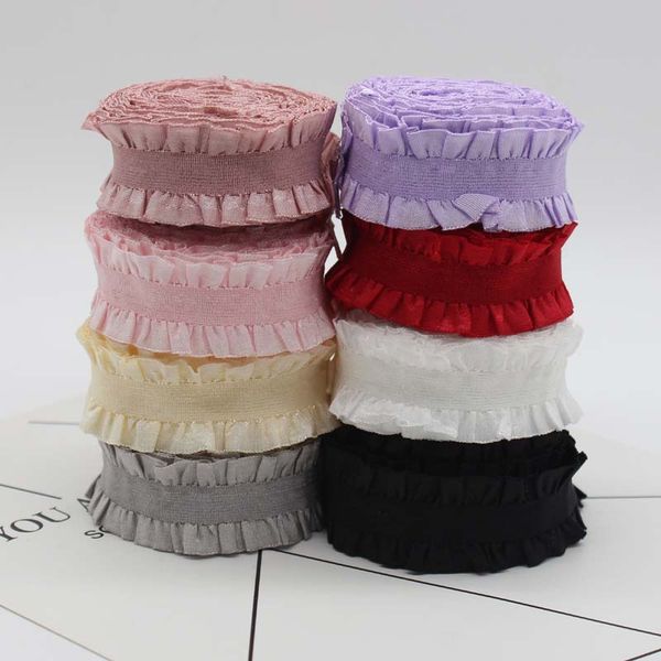

25mm stretch rickrack braid lace ruffling elastic ribbon diy skirt edge shoe hair garment accessories 50yards, Pink;blue