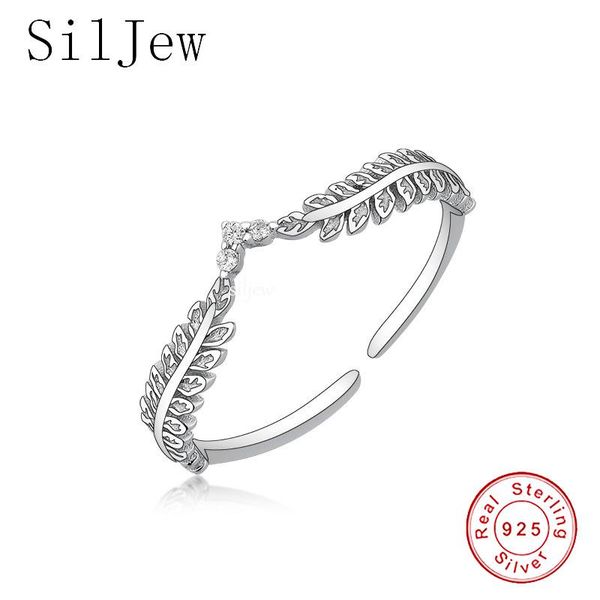 

cluster rings siljew 2021 fashion genuine 925 sterling silver dazzling clear zircon leaves wonderful for women girls teen lady's gift, Golden;silver