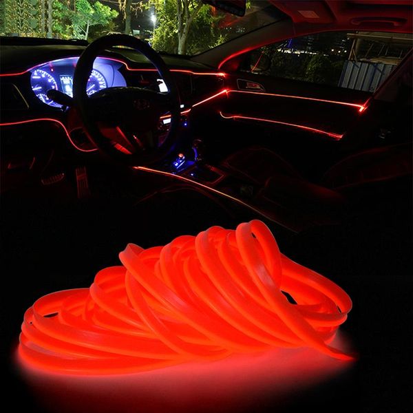 Luzes interiorexternal 5m carro conduziu tiras atmosfera lâmpada 12V flexível néon el fio de fio interior interior tubo de luz interior decoração auto