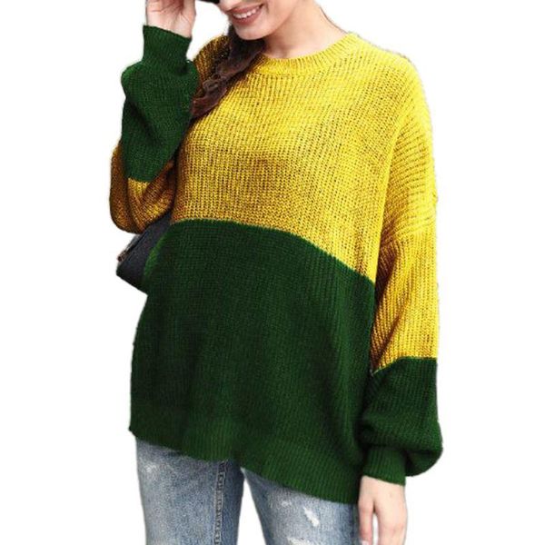 

women's sweaters women lantern sleeve sweater color block patchwork chunky knit loose jumper f42f, White;black
