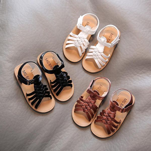 

kids sandals 2021 summer fashion child woven beach shoes girls casual narrow band anti-slip sandalias baby, Black;red
