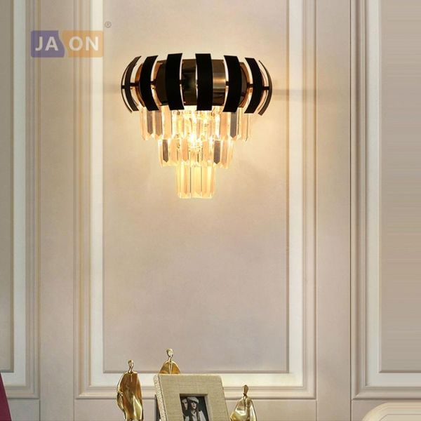 

wall lamp led e14 postmodern stainless steel crystal gold black light sconce for foyer bedroom