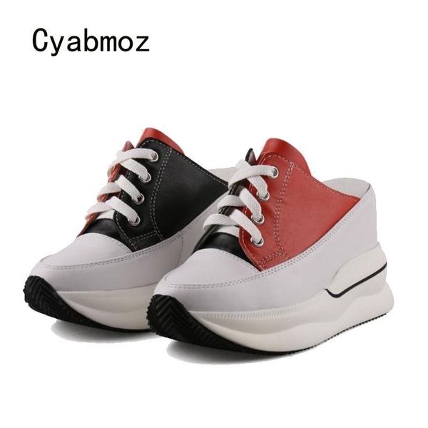 

dress shoes cyabmoz women high heels mixed colors genuine leather hidden height increasing woman pumps party tenis feminino, Black