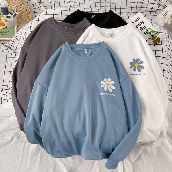 

men's hoodies & sweatshirts sweater autumn hong kong fashion loose version large size small daisy round neck pullover casual long sleev, Black