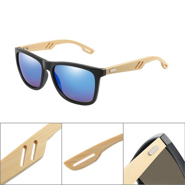 

brand design bamboo wood sunglasses women men vintage square sun glasses fashion coating mirror sunglass uv400 frames, Black