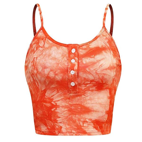 

print women tank crop button tie dye print sleeveless streetwear summer clothing cropped, White