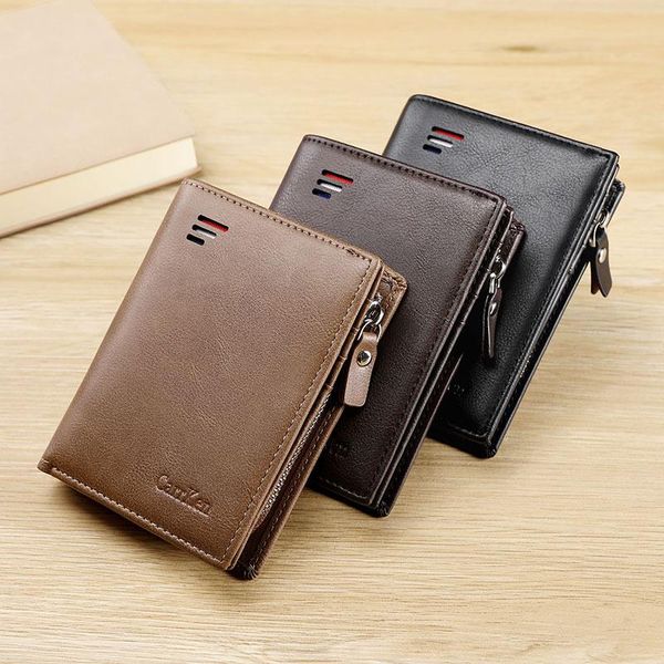

men's wallet retro fashion short multi-function buckle zipper wallets, Red;black