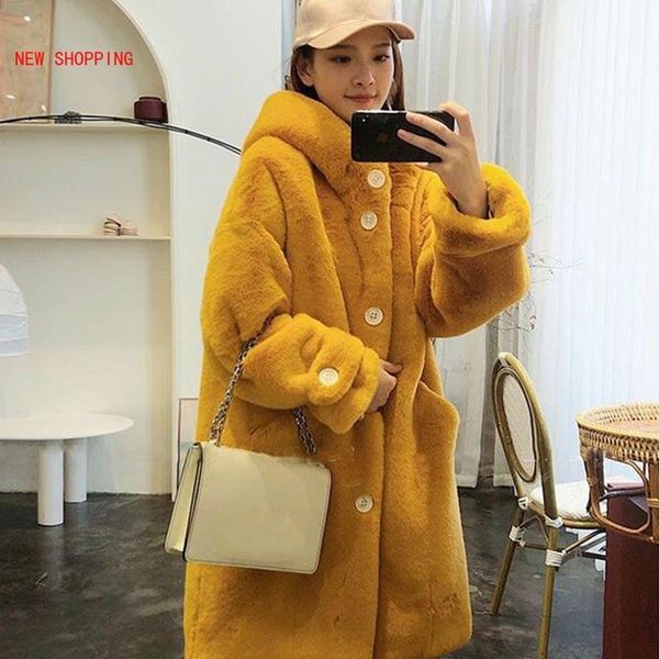 

women's leather & faux fur coat women warm furry thick jacket loose winter coats elegant hoodies bat sleeved long outwear 2xl jvug, Black