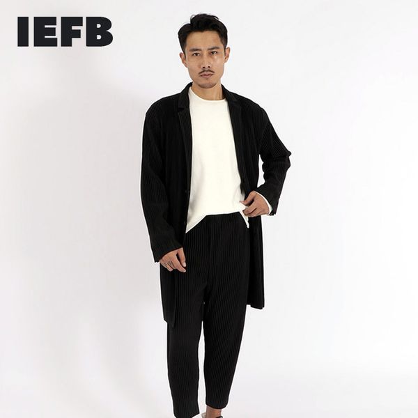 

iefb pleated trehch coat notched collar spring high street medium length casual single breast windbreaker 210524, Tan;black