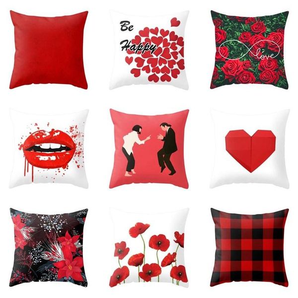 

cushion/decorative pillow red heart lip letter print cushion cover geometry flower throw case for home chair sofa decoration polyester pillo
