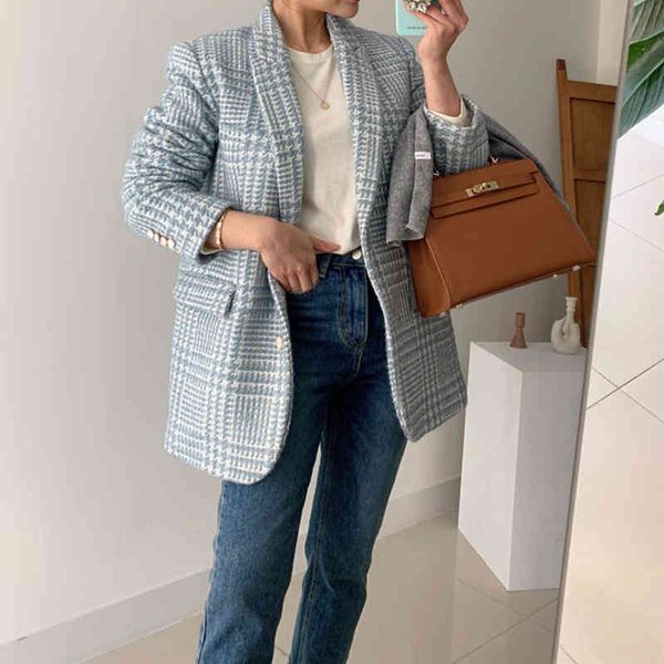 

women's suits & blazers colorfaith autunm female winter blazers vintage jackets formal plaid outerwear rentals to office oversized jk5, White;black