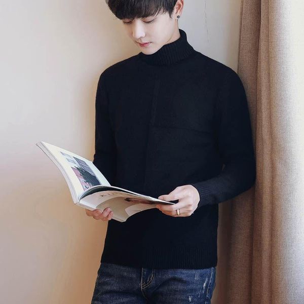 

men's sweaters autumn and winter korean high neck sweater bottomed couple student, White;black