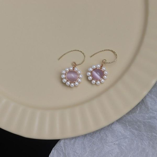 

dangle & chandelier fashion niche original design fairy pink opal pearl, gentle french temperament, retro earrings, all-match holiday gift, Silver