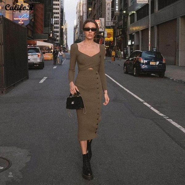 

casual dresses solid v neck for women 2021 hollow backless party autumn streetwear bodycon dress elegant knit long, Black;gray