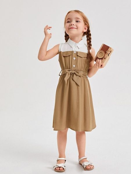 

toddler girls colorblock half button belted dress she, Red;yellow