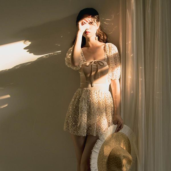 

one-piece suits 2021 female halter swimsuit lace up bathsuit push padded swimwear korea style swimdress one piece beachwear