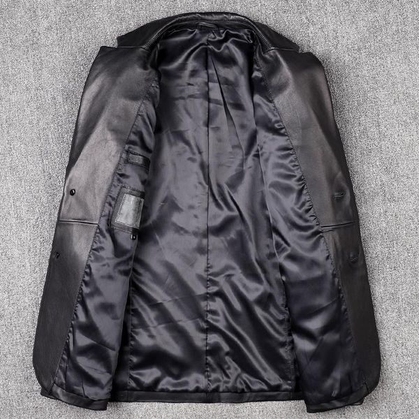 

men's leather & faux 2021 black casual style genuine suit men single breasted real natural thin sheepskin slim fit western-style clothe