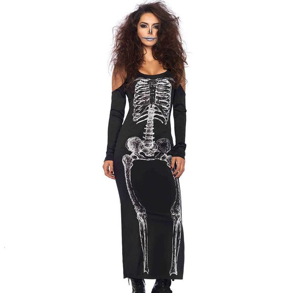 

marketable women's clothing autumn winter 2021 halloween costume skeleton print long sleeve s, Black;red