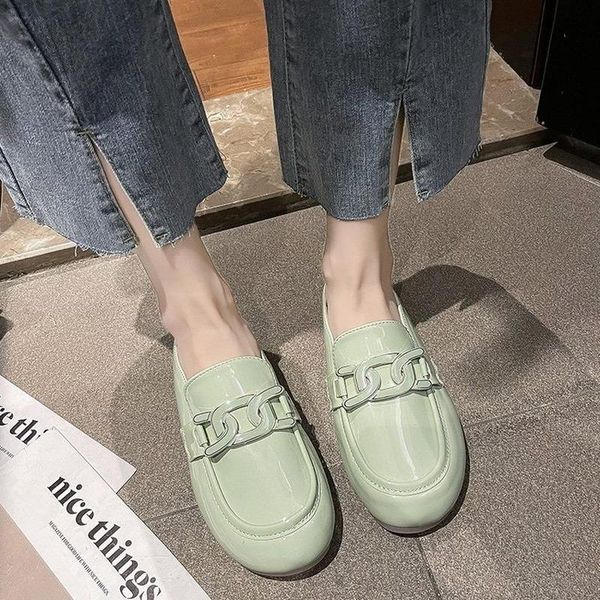 

slippers 2021 spring and summer korean version of wild soft-soled baotou half flat fashionable round toe lazy mules shoes, Black