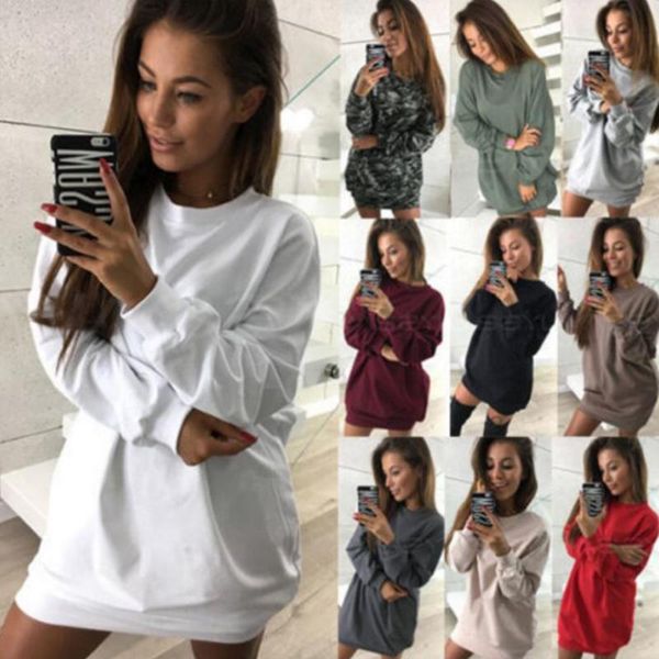 

women's hoodies & sweatshirts women sweatshirt long casual o-neck loose oversized dress autumn sleeve femme vestidos, Black