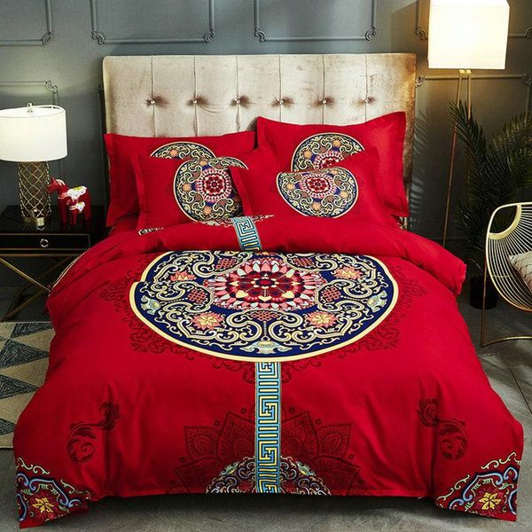 

bedding sets chinese bedclothes full  polyester 4pcs set duvet cover pillowcase flat bed sheet home textiles bedroom bedspreads