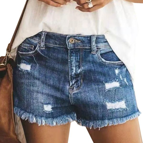 

women's summer shorts denim jeans high-waist casual ripped hole women waisted, Blue