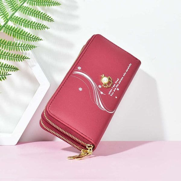 

double zipper wallet women's long large capacity hand bag student double wallet korean pearl change mobile phone bag, Black