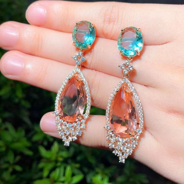 

dangle & chandelier stunning luxury big water drop champagne cubic zirconia crystal long earrings for women chic designer jewelry, Silver