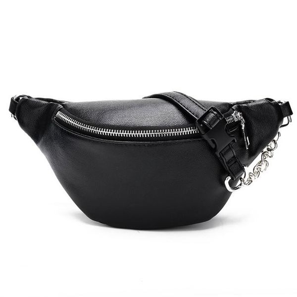

waist bags bag 2021 product korean personality fashion pu leather chain chest simple wild black messenger