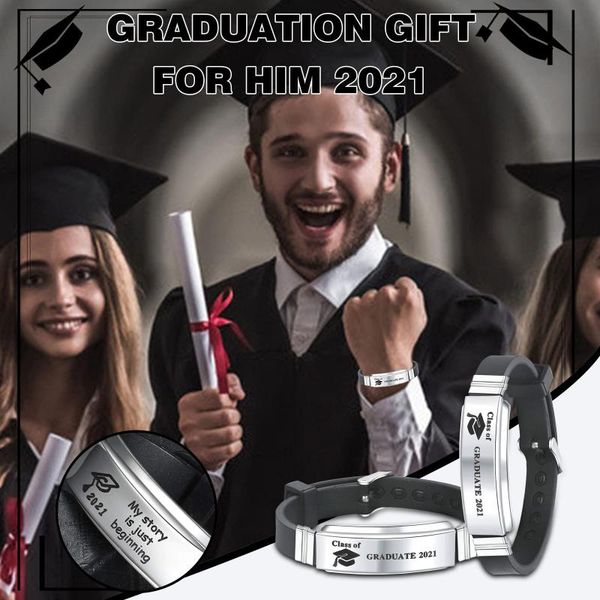 

bangle 2021 i graduated inspirational stainless steel bracelet silicone graduation souvenir jewelry gift, Black