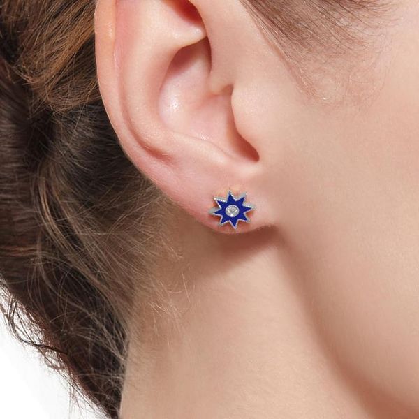 

trendy fashion luxury earrings for women cubic zircon temperament punk -pointed star ladies jewelry stud, Golden;silver
