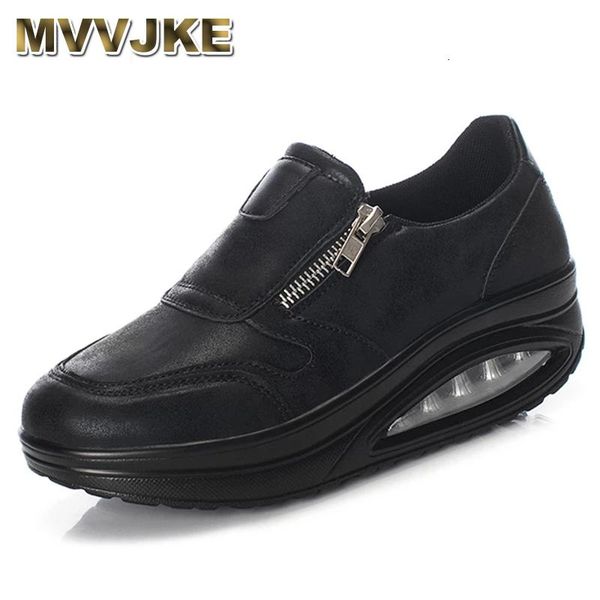 

dress shoes mvvjke waterproof wedge tennis women air cushion rocking thick sole slimming increase fitness slip on jumping, Black