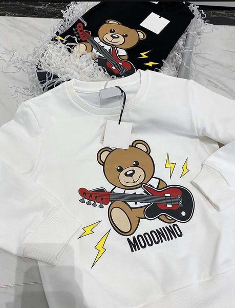 Urso da guitarra do bordado crianças primavera verão 22ss algodão hoodie top bebê crianças camisolas solta tamanho 90-130cm