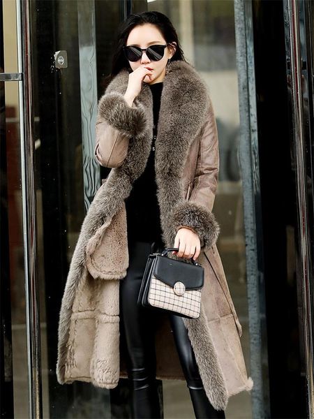 

women's fur & faux coming extra comfortable collar leather woman's coat loose warm casual oversize women winter, Black