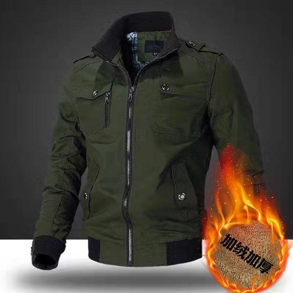 

men's jackets 2021 thick warm fashion multi-pocket parka street wear solid color windbreaker stand collar outdoors, Black;brown