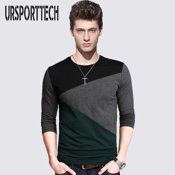 

ursporttech 100% cotton men's t shirts long sleeve round neck patchwork t-shirt slim fit comfortable tees plus size m-5xl 210528, White;black