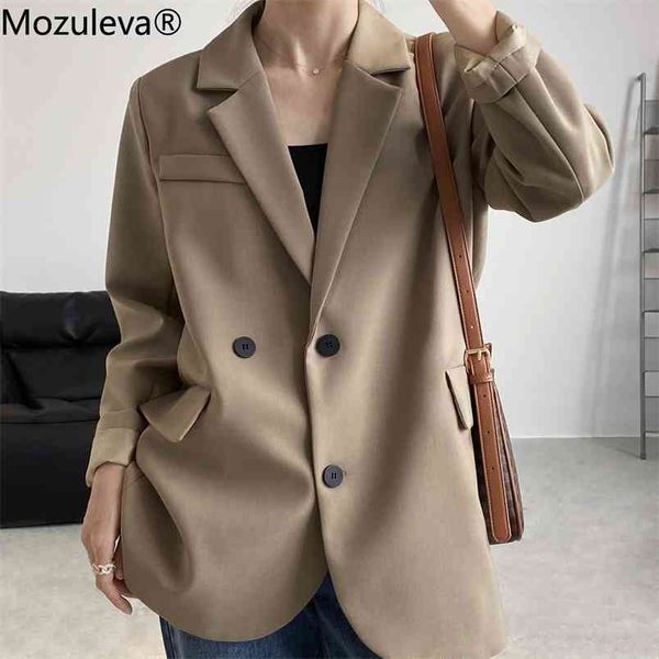 

mozuleva vintage back split solid blazer jacket women double breasted loose spring office ladies long sleeve coat outwear 210915, White;black