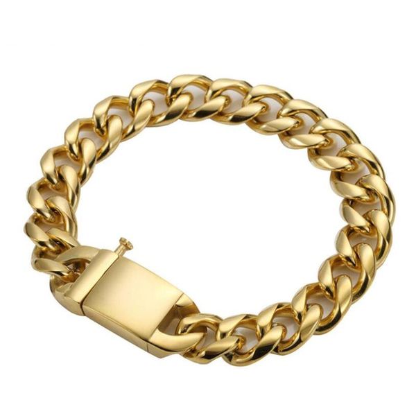 

link, chain weight gold color mens stainless steel curb cuban bracelet ound gift jewelry for men, Black