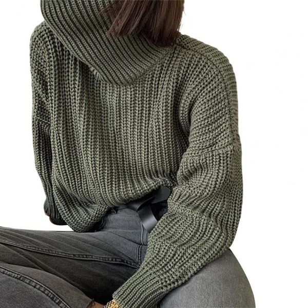 

women's sweaters women sweater plain weave all match autumn winter knitted solid color high neck loose pullover for daily wear, White;black
