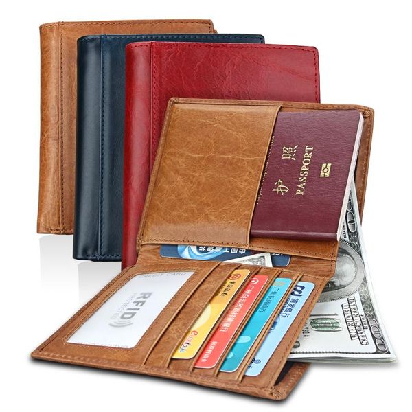 

card holders genuine leather rfid men wallet for cards multifunction passport cover cowhide business holder ultra thin women's wallets, Brown;gray