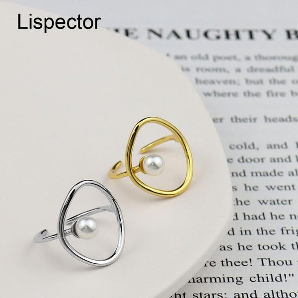 

cluster rings lispector 925 sterling silver korean simple irregular hollow geometric pearl ring for women minimalist female jewelry gift, Golden;silver
