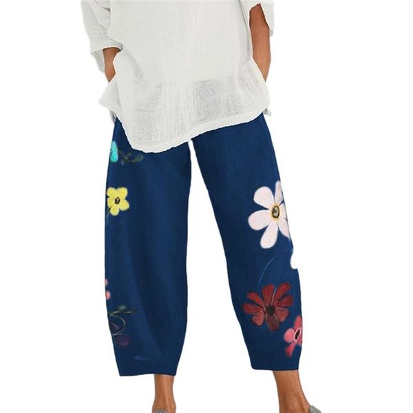 

women's pants & capris summer ladies trousers fashion casual elastic waist retro floral women loose harem, Black;white