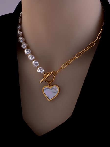 

fashion irregular pearl heart love pendant necklace elegant necklaces shell clavicle chain jewelry accessories for women girl gift party, Silver