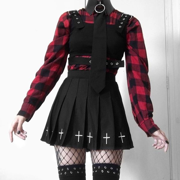 

skirts faldas 2021 summer harajuku streetwear gothic clothes black women plus size casual fashion womens mini goth nc5s