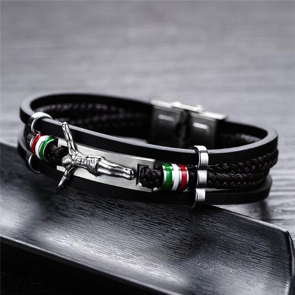 Trendy Casual Style Edelstahl PU Leder Charm Armbänder Schwarz Farbe Porträt Modeschmuck Multi-Männer Link ChainLink Chain