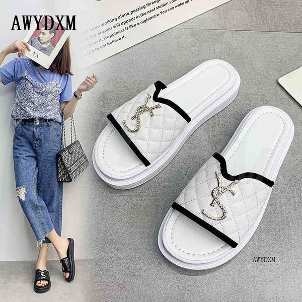 

women slippers fashion flats paltfrom pu shoes women sandals summer 2021 desiger dress flip flops slippers women zapatos mujer y0406, Black